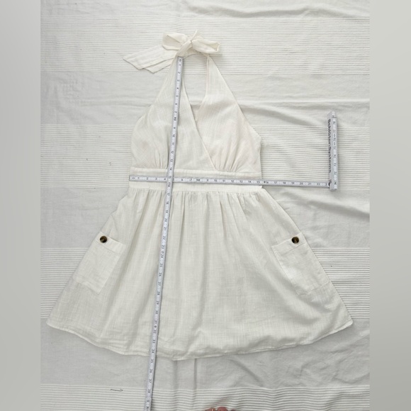 American Eagle White Cotton Halter Mini Dress with Pockets - Picture 4 of 16